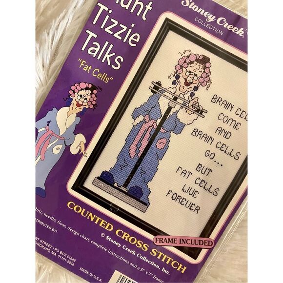 NEW Janlynn Aunt Tizzie Talks “Fat Cells” 5X7 Counted Cross Stitch Kit - Picture 8 of 8